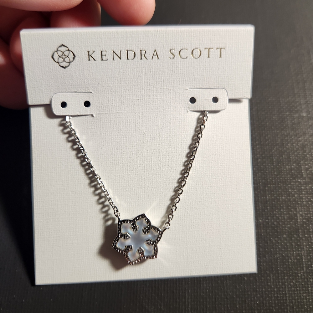 Kendra Scott Silver Necklace with Blue Pearly Snowflake Pendant